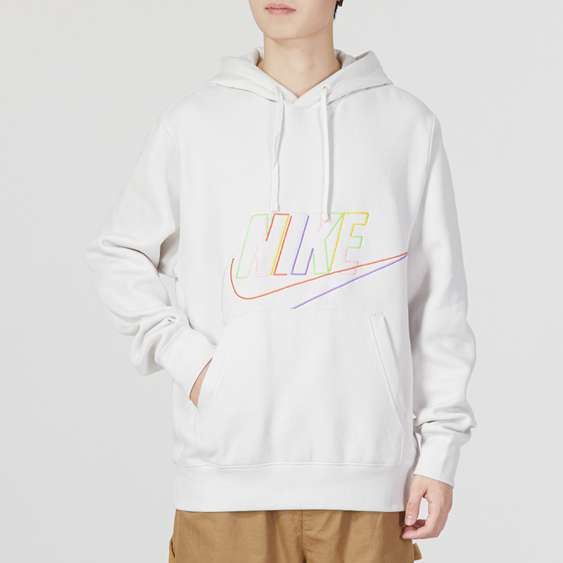 Nike卫衣男装冬季新款运动休闲加绒保暖白色连帽套头衫DX0542-030