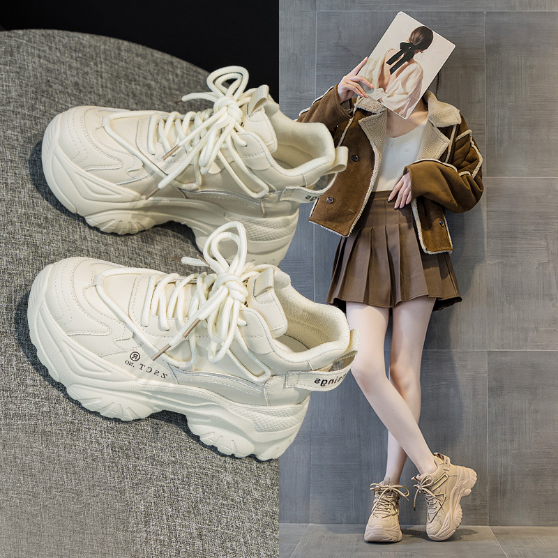 真皮老爹鞋女2024年新款百搭韩版厚底休闲透气运动鞋女跑鞋旅游鞋