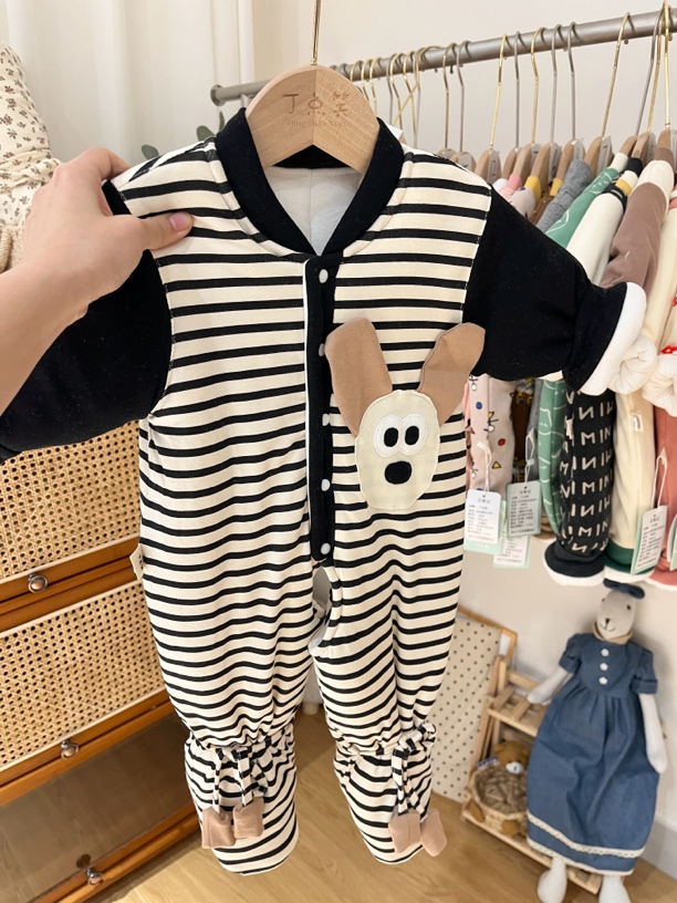 宝宝新款400克棉花包脚连体衣冬季保暖外出服(开档)