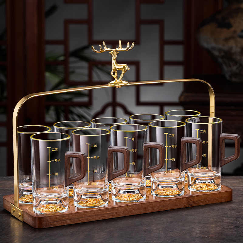 轻奢金箔二两白酒杯中式无铅一两杯简约创意金边家用待客酒具套装