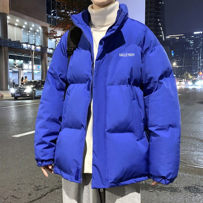 爆款羽绒服男2023年新款潮流宽松立领青少年学生克莱因蓝加绒厚同