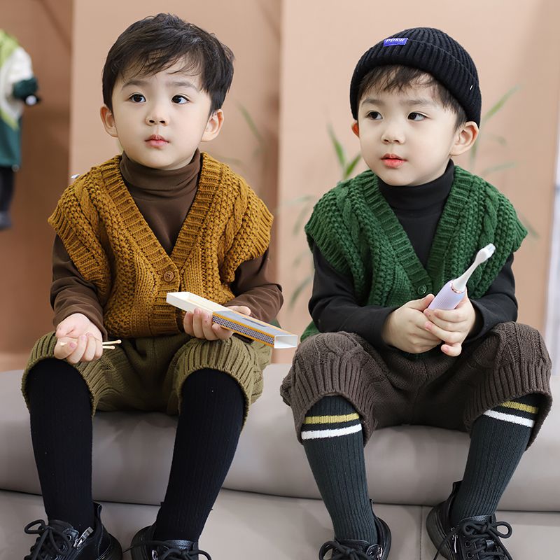 男童春季新款马甲背心韩版休闲童装针织开衫中小童宝宝文艺装太子