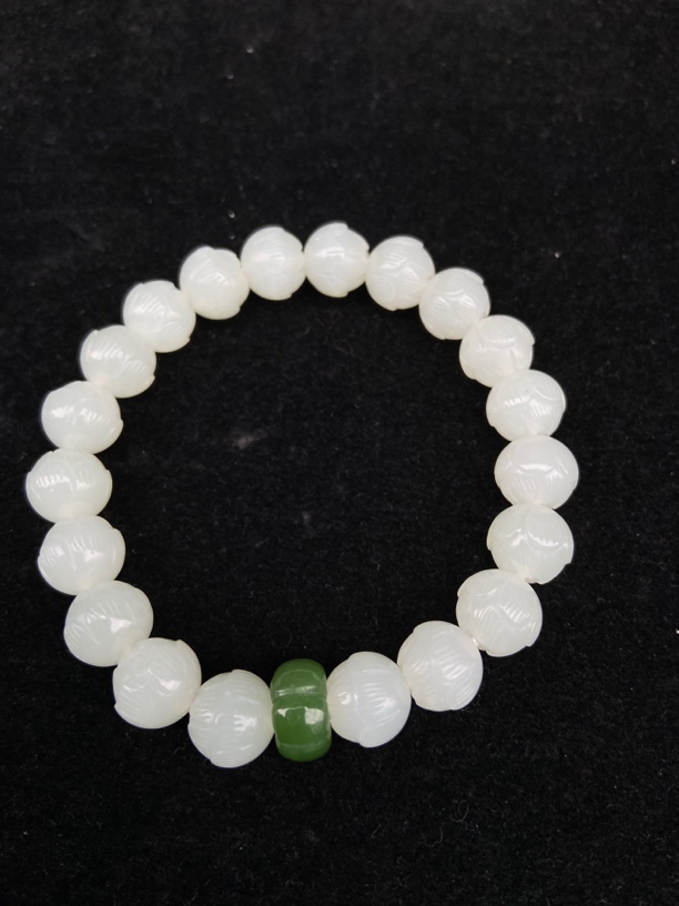 和田玉白玉莲花珠手串