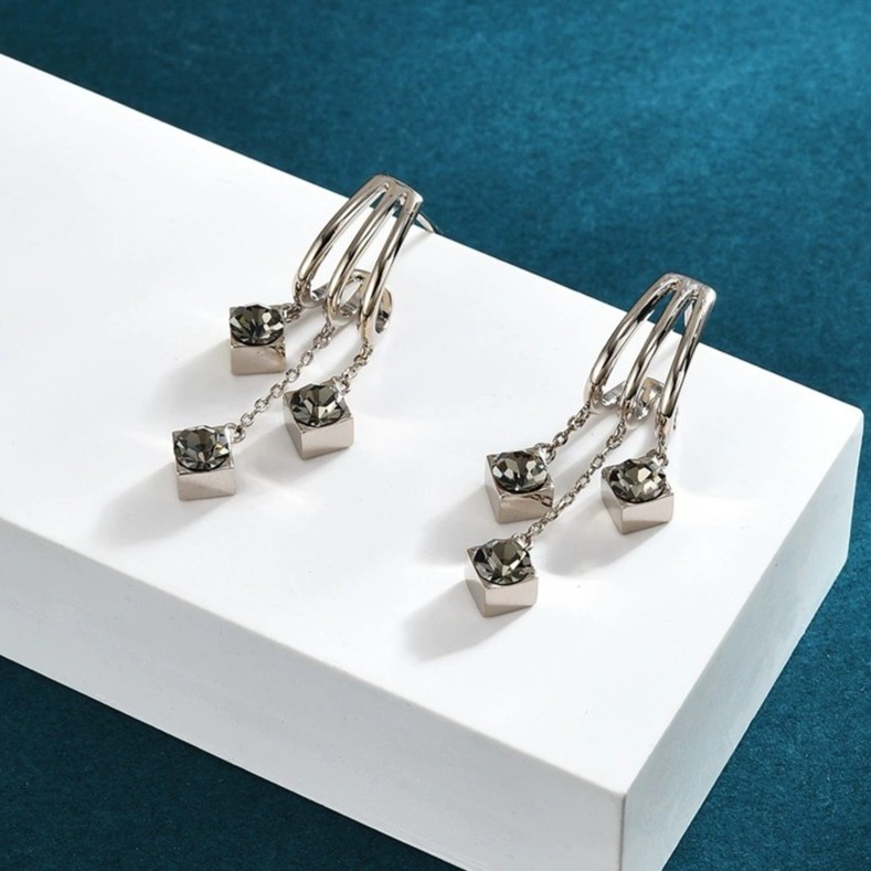 铜合金莫桑石耳饰 法式流苏耳环女小众咖啡金高级冷淡风通勤耳夹