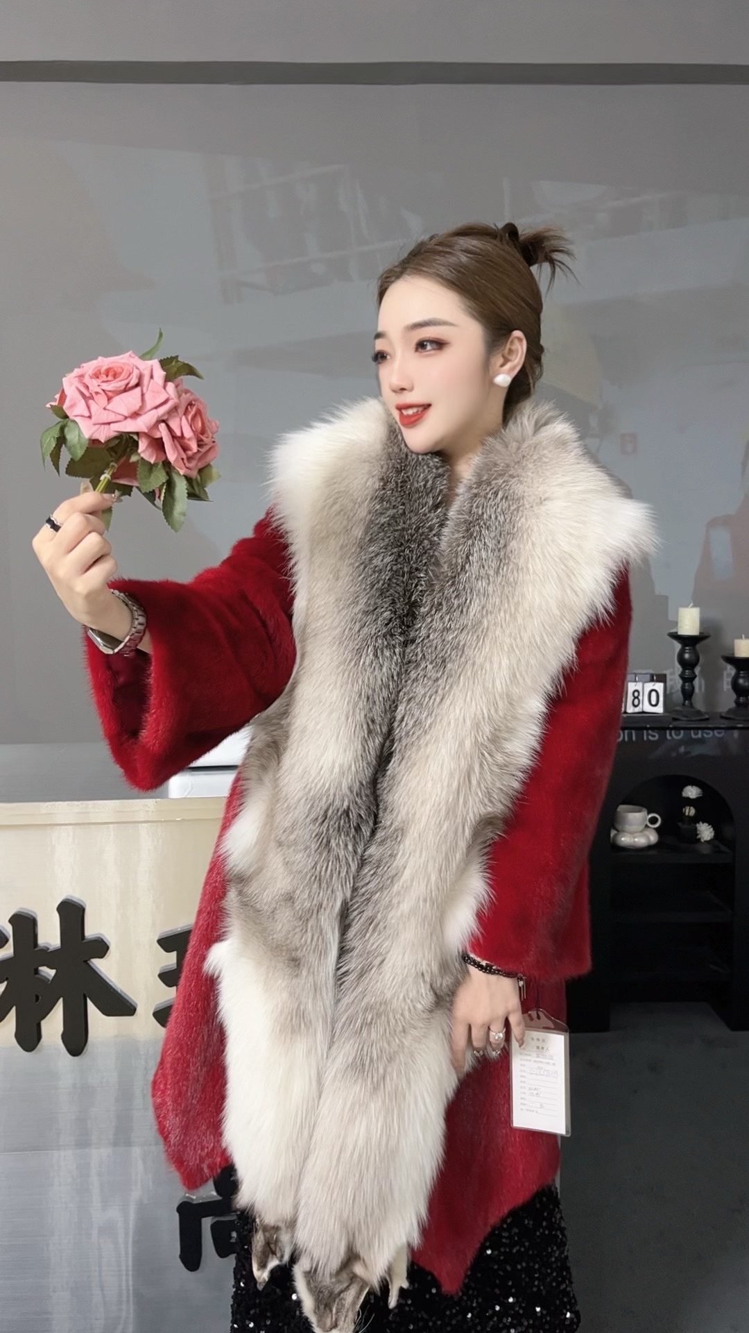 女士中长款简约气质毛毛外套百搭加厚冬季外套