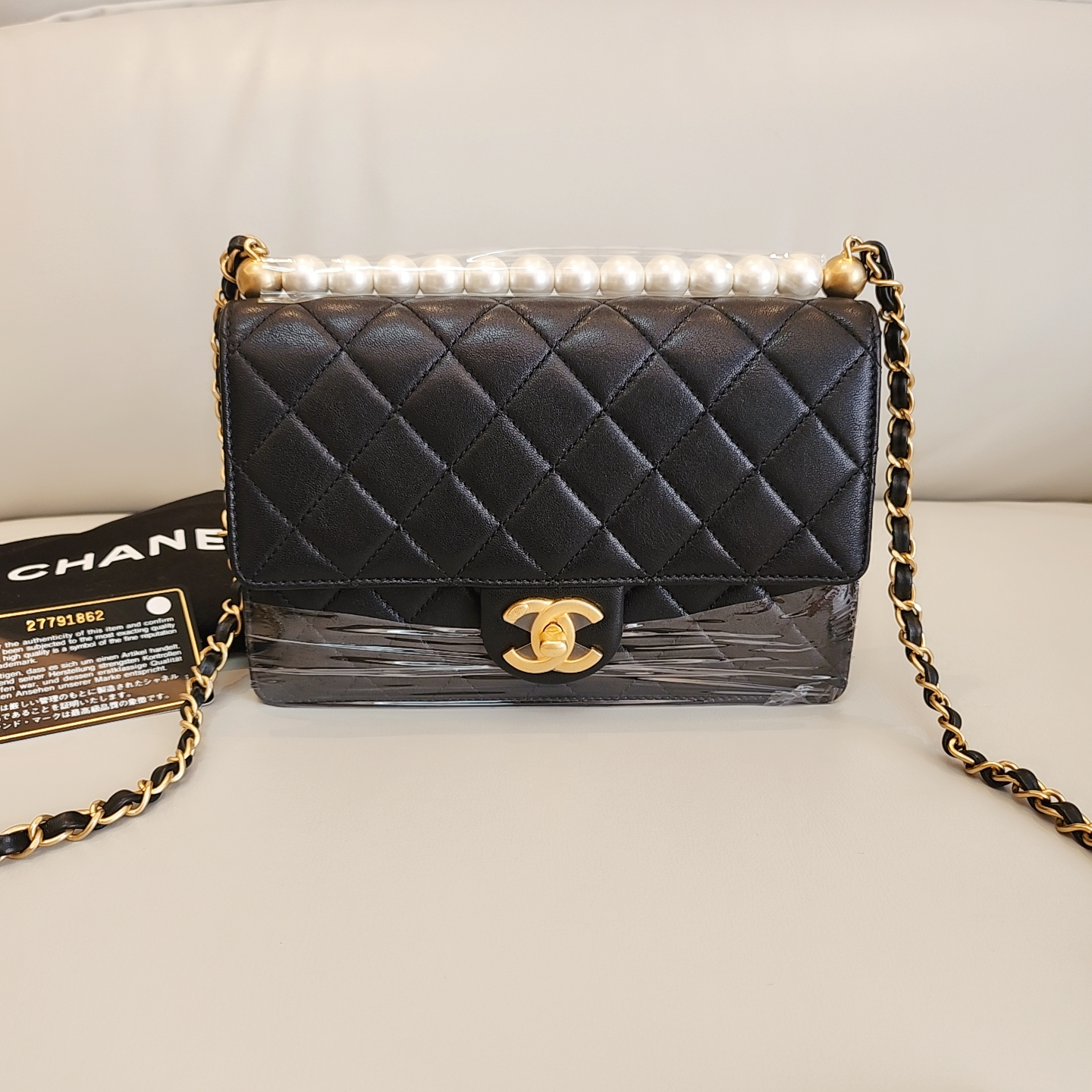 99新 Chanel/香奈儿 Chanel cf横版珍珠链条包大号菱格双c扣 27开