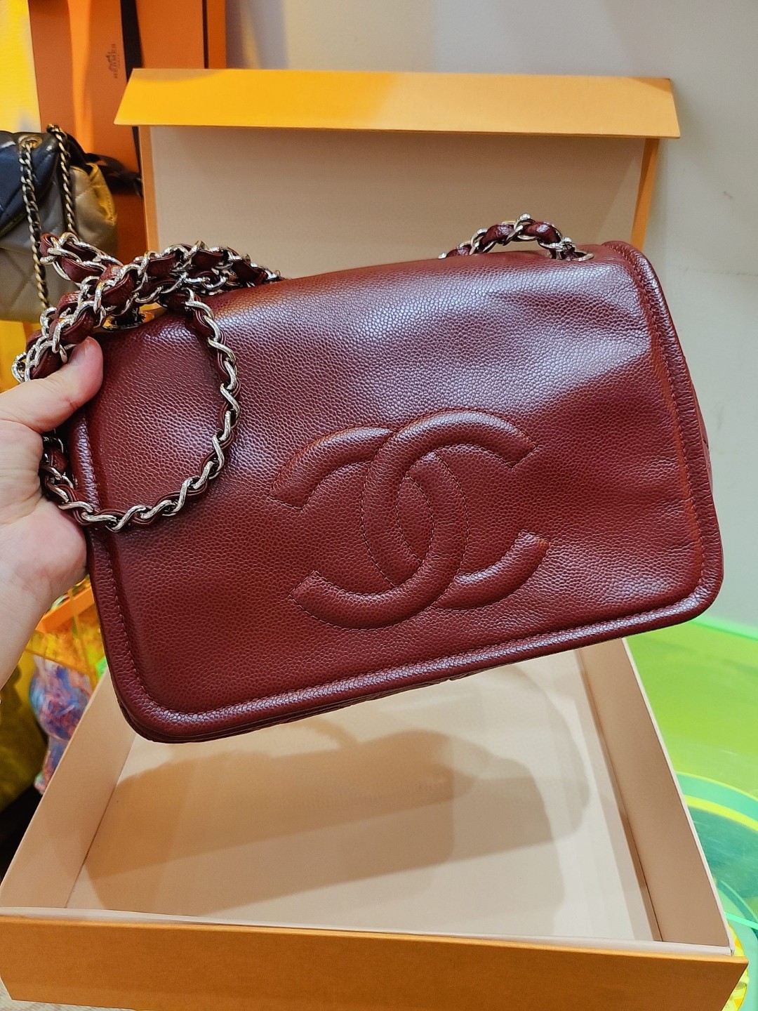 99新 Chanel/香奈儿 chanel 酒红 荔枝牛