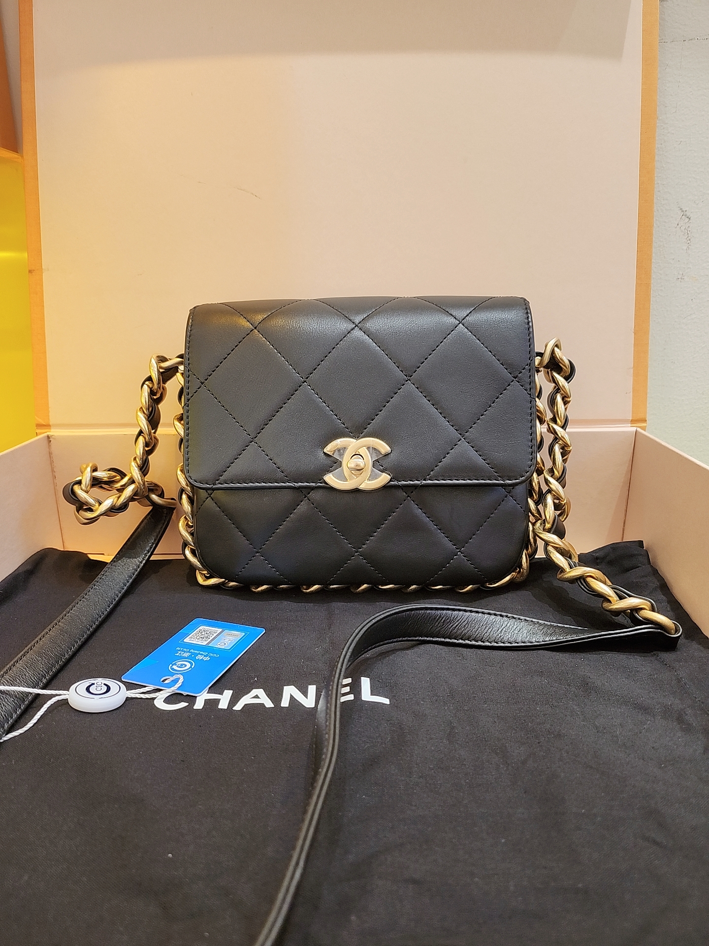 99新 Chanel/香奈儿 l黑金滚边大方胖子豆腐包 大号哒 可以放手机