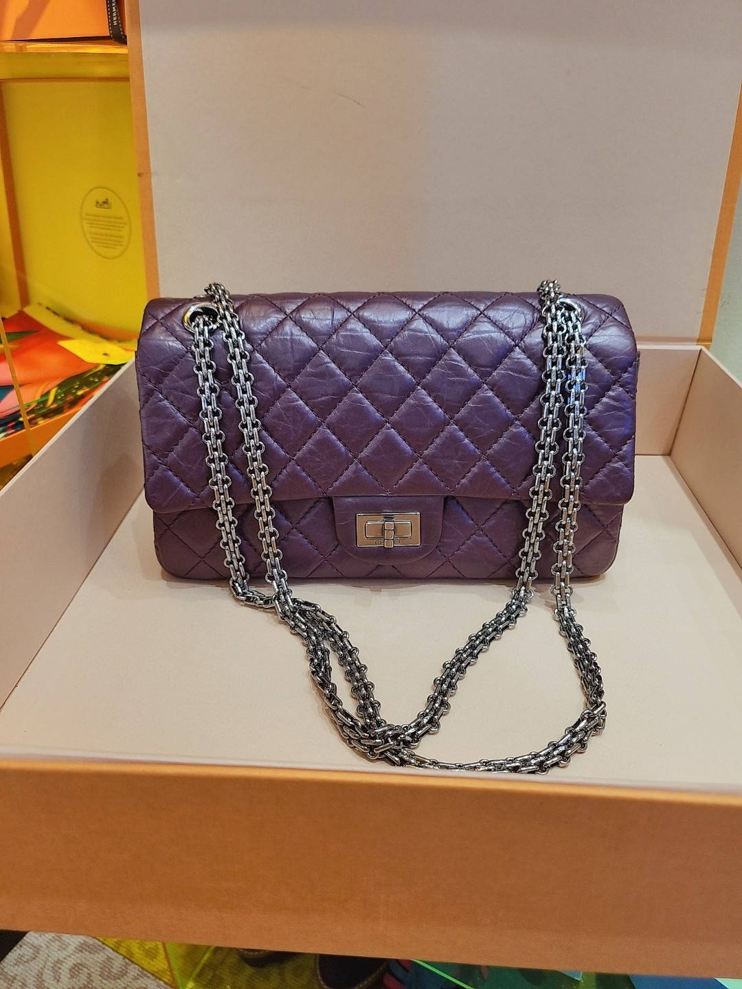 95新 Chanel/香奈儿 95新Chanel 2.55小号 特别款双子星 珠光紫  
