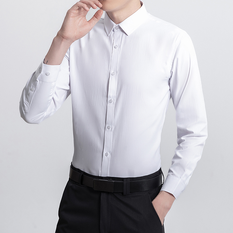 培蒙白色衬衫男士长袖职业免烫商务正装伴郎结婚面试西装衬衣