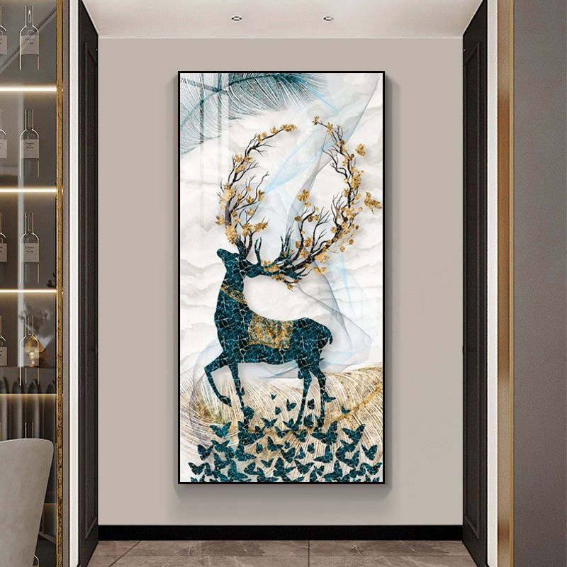 【福鹿喜寿】框晶瓷画入户玄关墙面装饰画轻奢简约寓意现代走廊过道