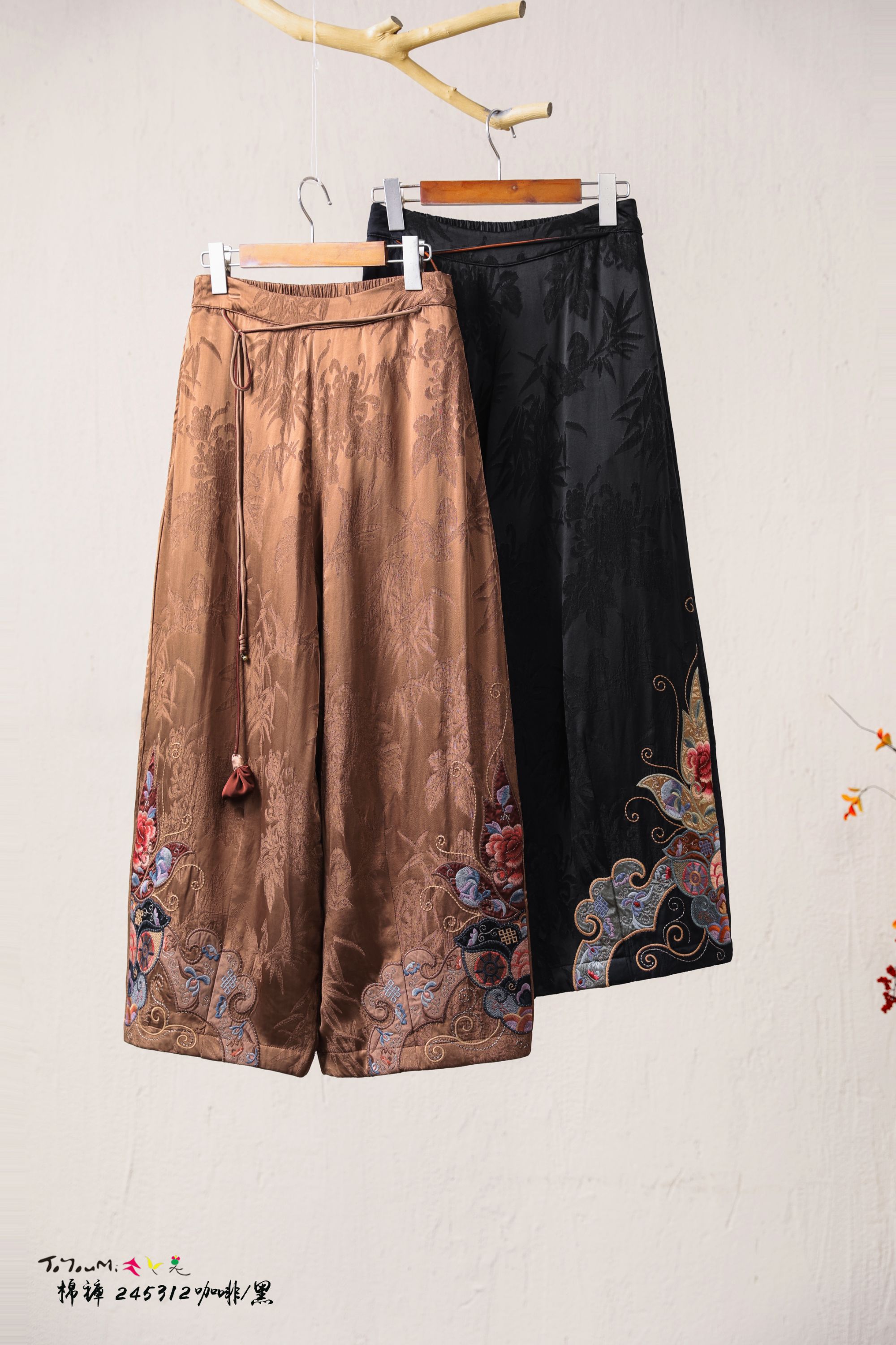 新中式国风直筒裤刺绣百搭休闲裤棉裤子245312