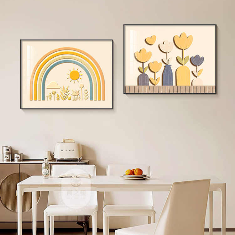 两联电表箱装饰画花卉奶油风客厅配电箱挂画北欧遮挡开关餐厅壁画