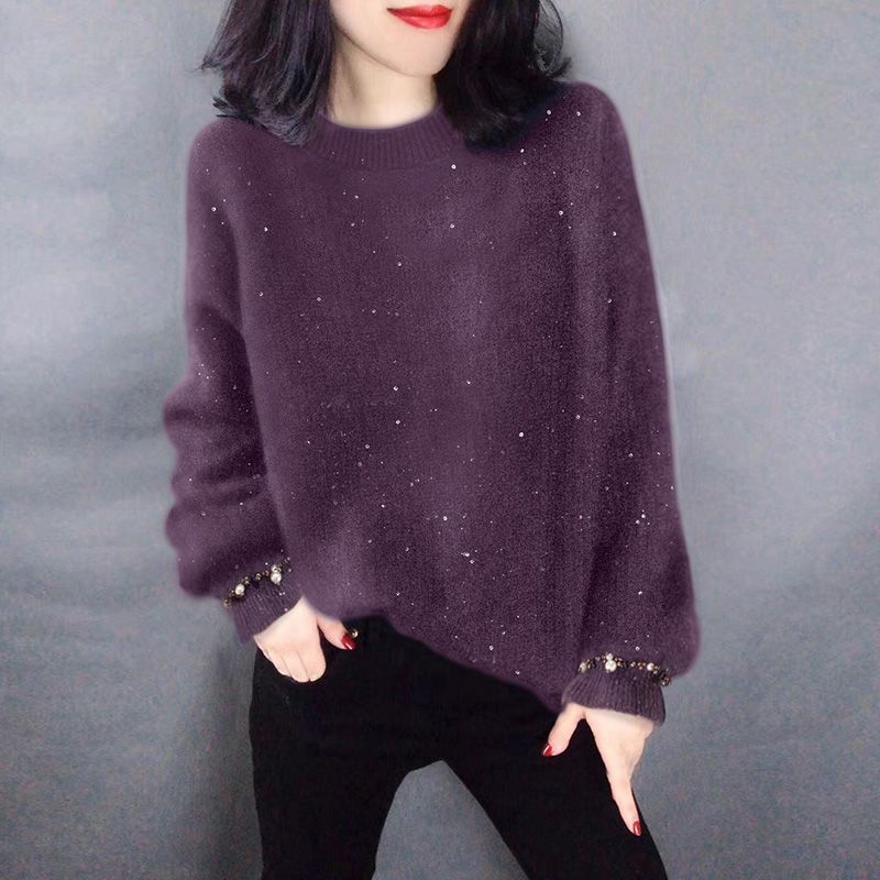 慵懒风圆领洋气针织衫毛衣2023秋冬新款女装优雅显气质百搭毛衣女