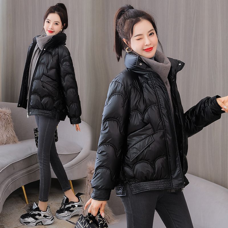 反季免洗亮面羽绒服女短款20233年冬新款韩版宽松棉衣小棉