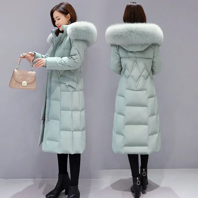2022新款棉服女长款过膝大码棉衣时尚修身显瘦大毛领加厚外套