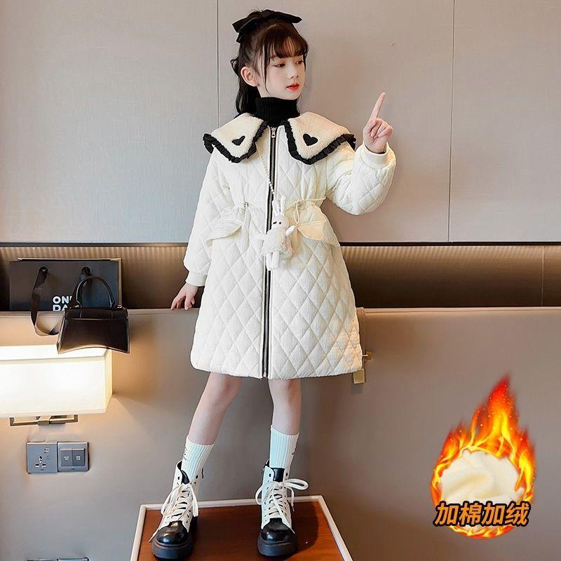 女童棉服冬装洋气外套新款爆款海军领冬季棉衣加厚长款特厚棉袄