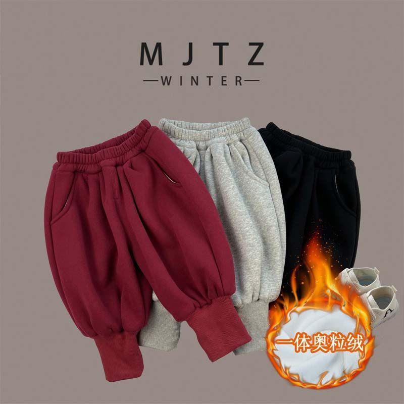 2023儿童新款秋冬季韩版卫裤加绒休闲裤加厚裤子冬款运动男孩卫裤