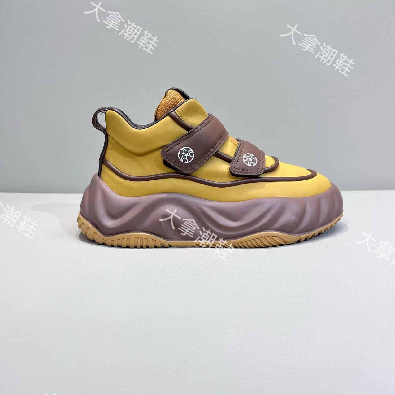男鞋2023秋冬新款广州原版时尚魔术贴一脚蹬老爹鞋增高厚底休闲鞋