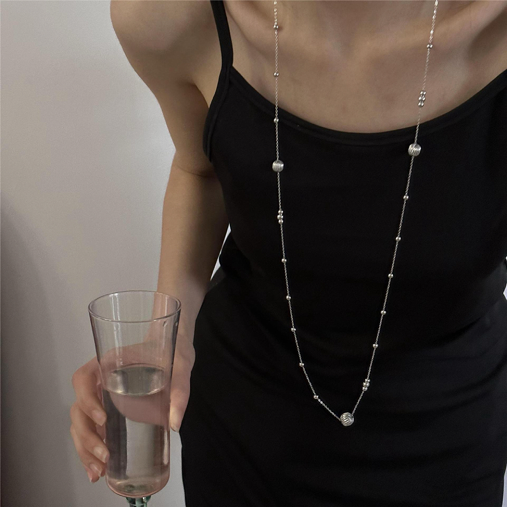 钛钢项链 气质简约长款串珠项链小众设计时尚毛衣链叠戴锁骨链