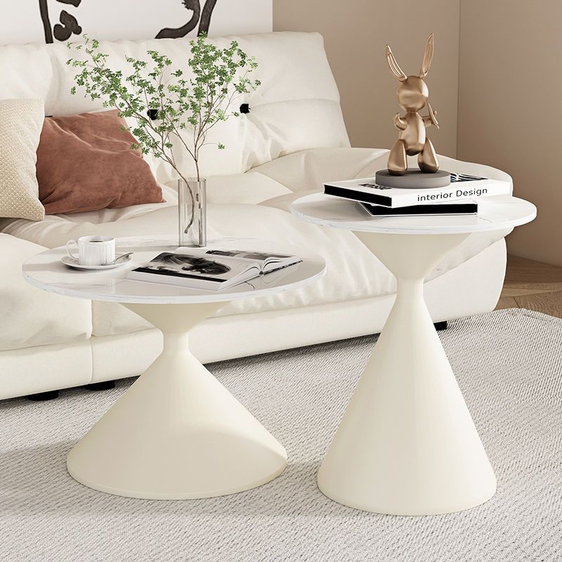 雪山白奶油风阳台岩板白色茶几高低组合轻奢风客厅家用办公室桌子