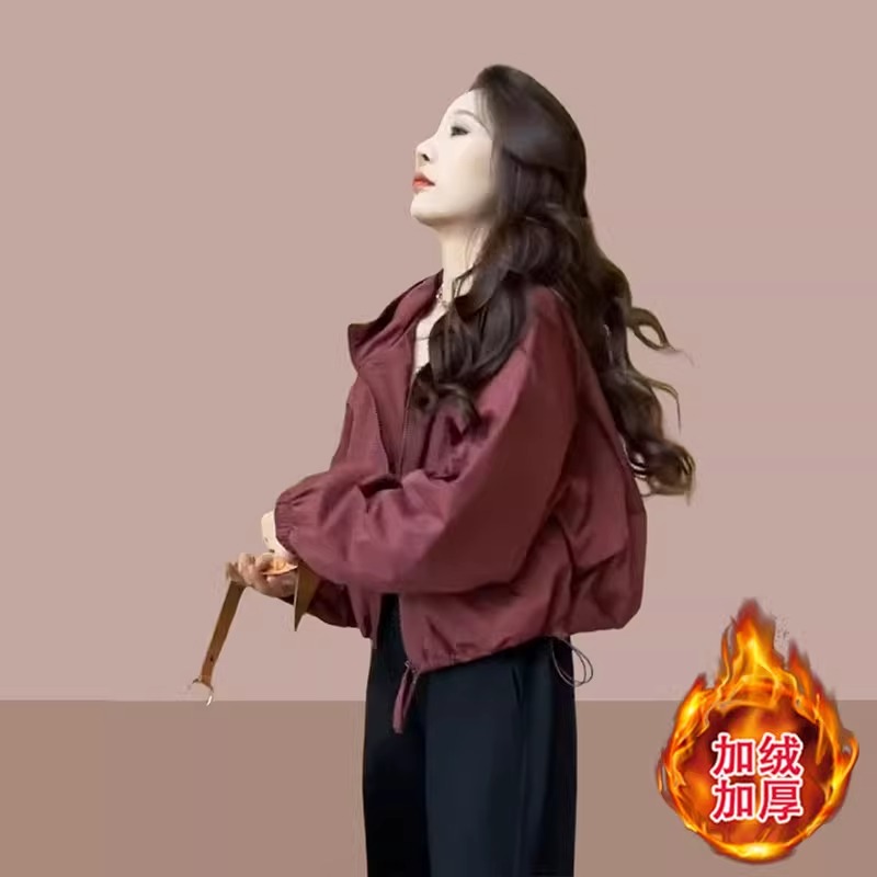 dhini短款洋气宽松休闲工装夹克外套女秋冬款加绒加厚时尚百搭