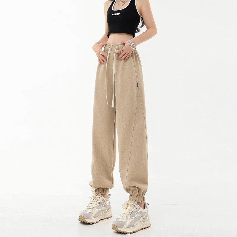 dhini运动卫裤女2023秋冬加绒加厚美式哈伦高腰显瘦工装束脚裤子