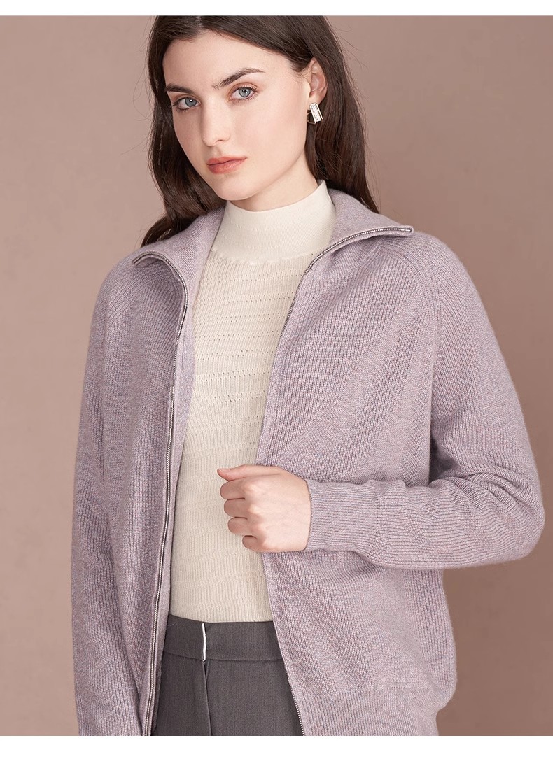 秋冬羊绒衫翻领女长袖针织女士秋冬宽松灰色912312302