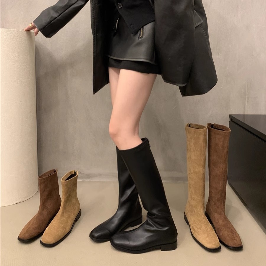 华伦公牛法式女靴子瘦瘦靴复古小众小个子长靴粗跟高筒骑士靴秋冬