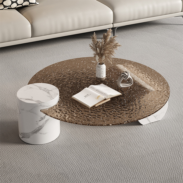 卡尔适大理石茶几圆形玻璃轻奢意式网红设计师简约水波纹Baxter圆