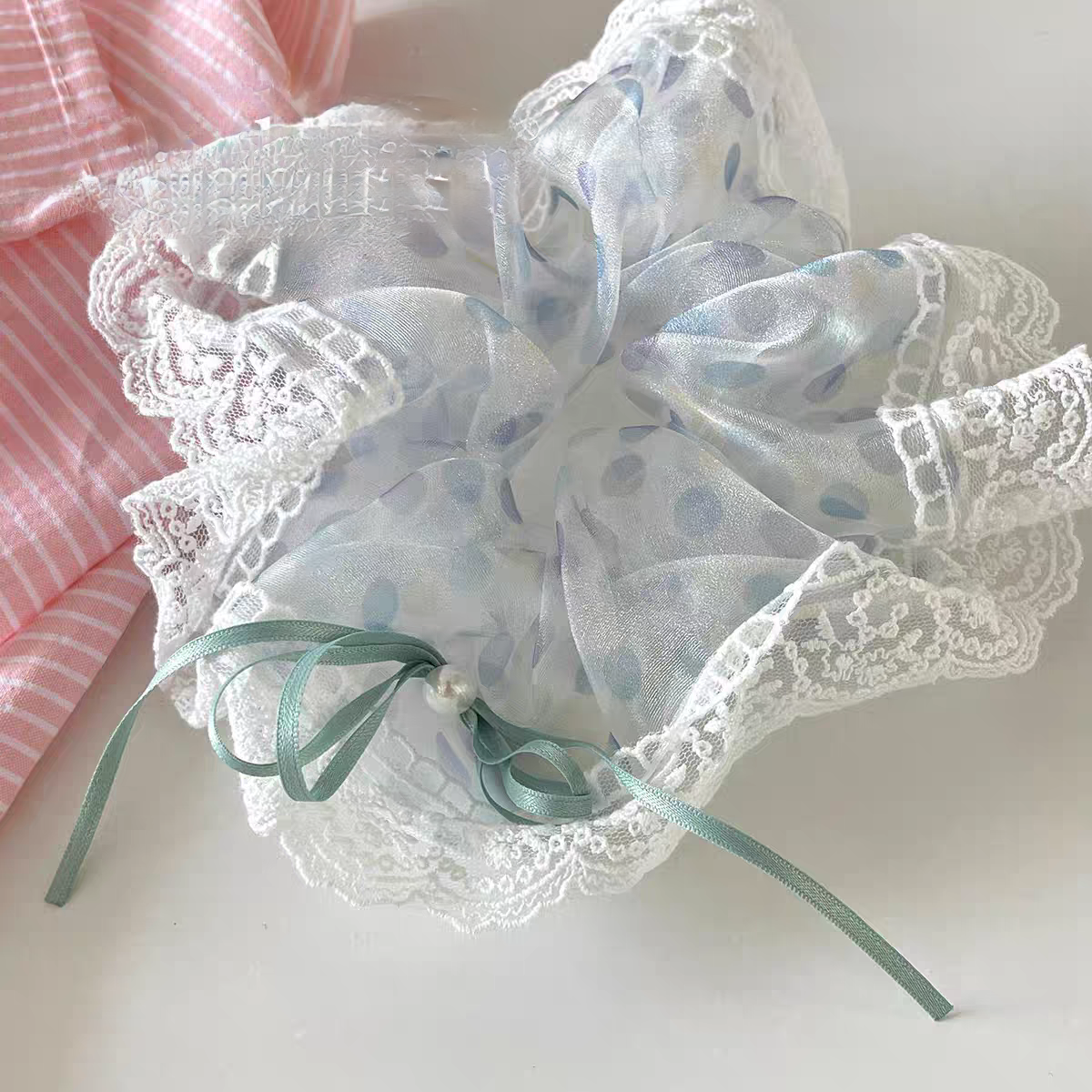 梦幻波点小仙女大肠圈温柔嫌弃轻盈纱质法式超仙甜美气质