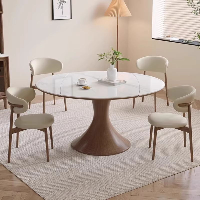 小蛮腰岩板圆形可拉伸方圆两用餐桌现代简约伸缩折叠小户型餐桌椅