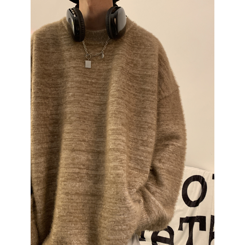 秋冬新款美式慵懒风小众设计宽松百搭套头圆领毛衣针织衫外套