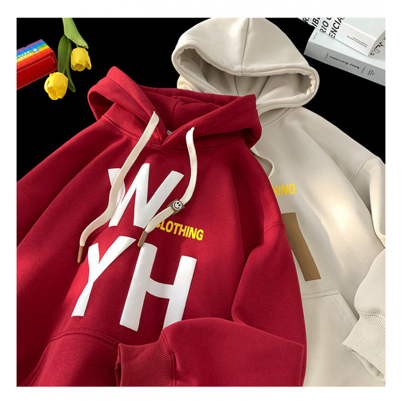 连帽款套头发泡字母休闲卫衣加厚重磅600克常规加绒版宽松大落肩