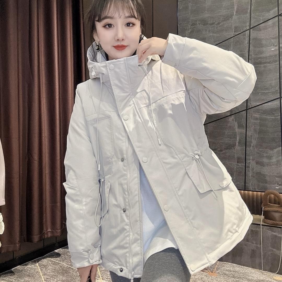 2025东北冬季新款宽松连帽加厚保暖纯色糖果色洋气减龄派克服女