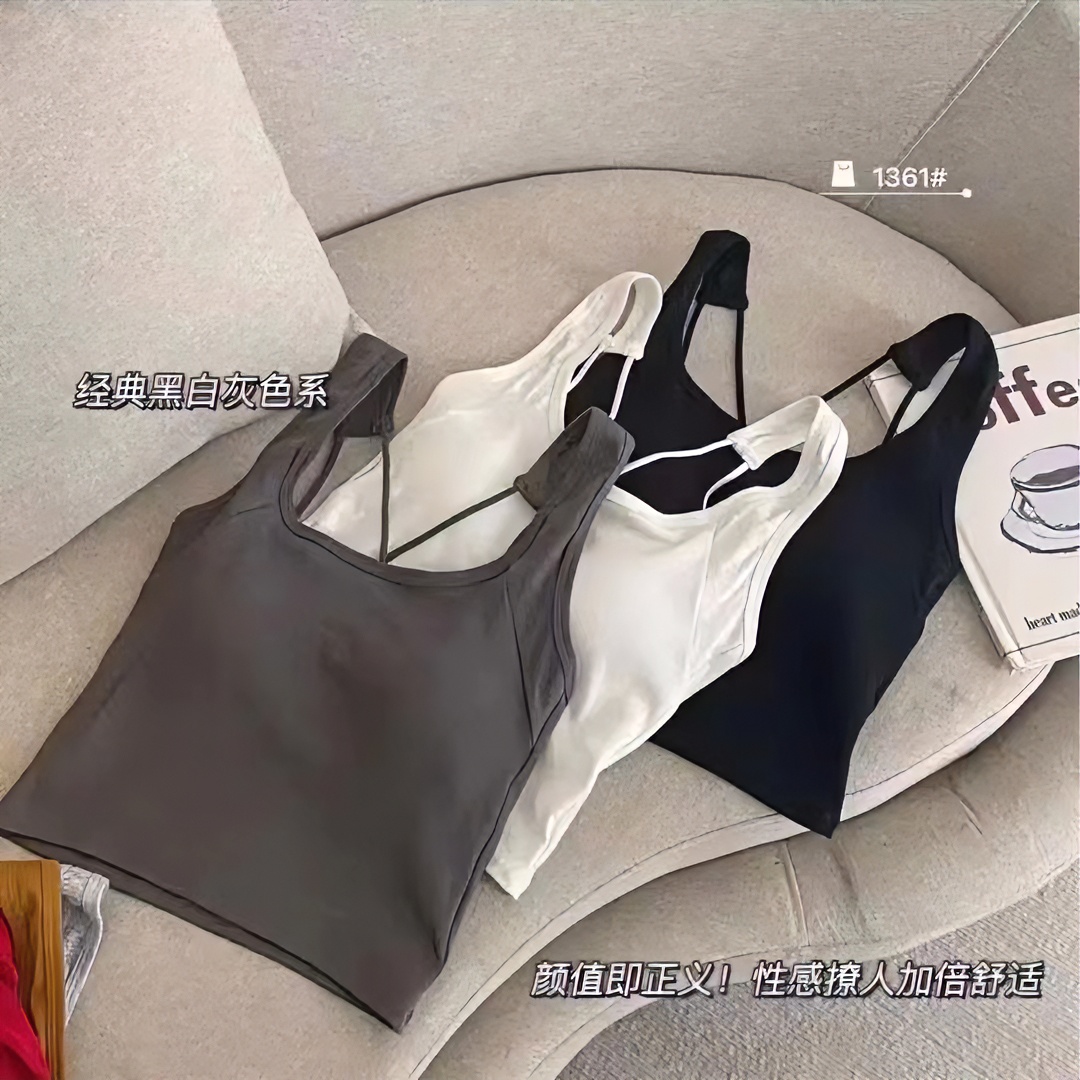 纯欲风辣妹可内搭外穿带胸垫一体吊带背心修身百搭经典流行打底