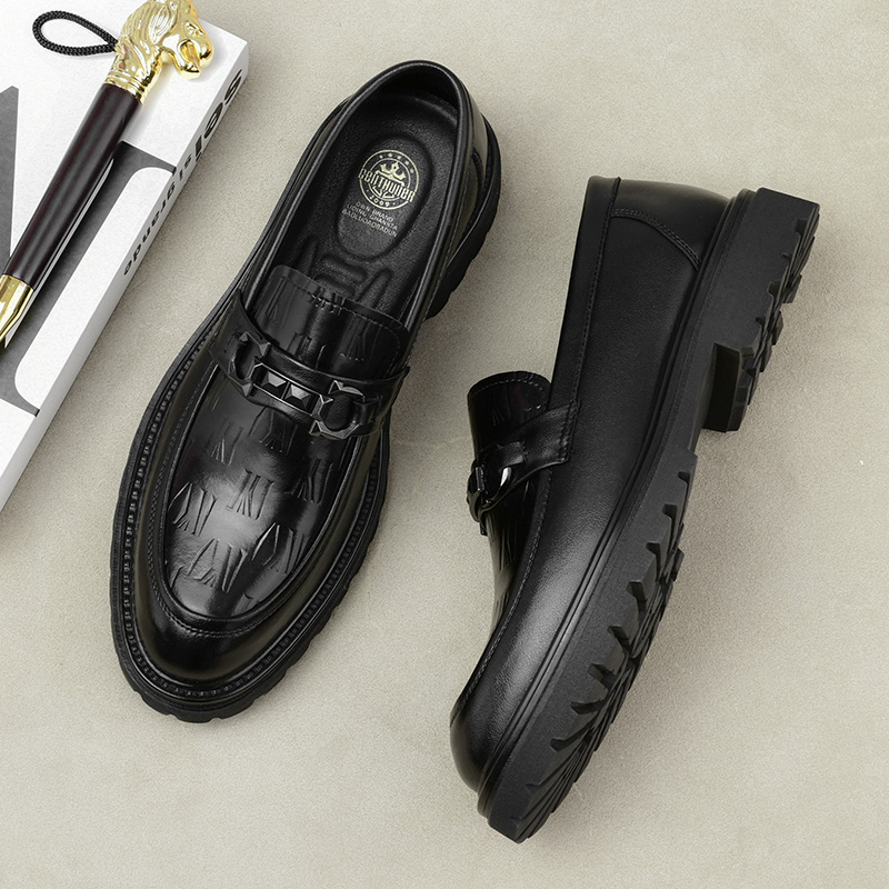 7712皮鞋男款一脚蹬男士休闲高档英伦商务正装百搭潮流增高乐福鞋