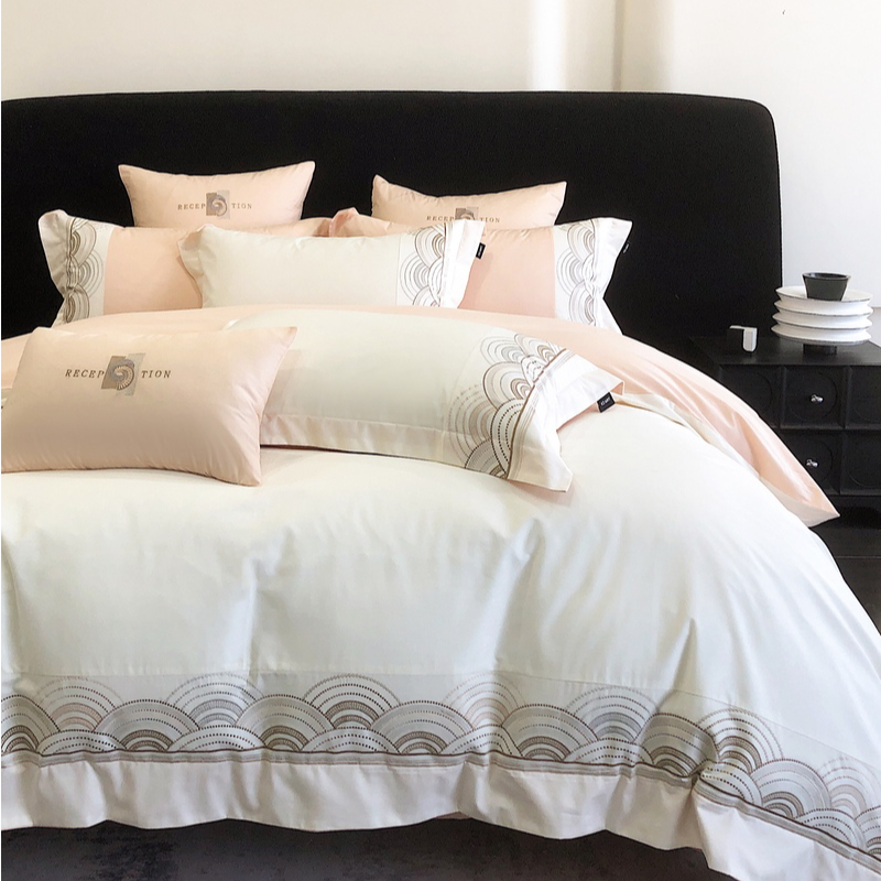 【欧米拉】简约轻奢刺绣全棉纯棉100%棉四件套套件