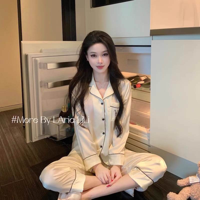 缎面好面料】V家提花家居服睡衣女款爆款2025新款长袖长裤春秋套装