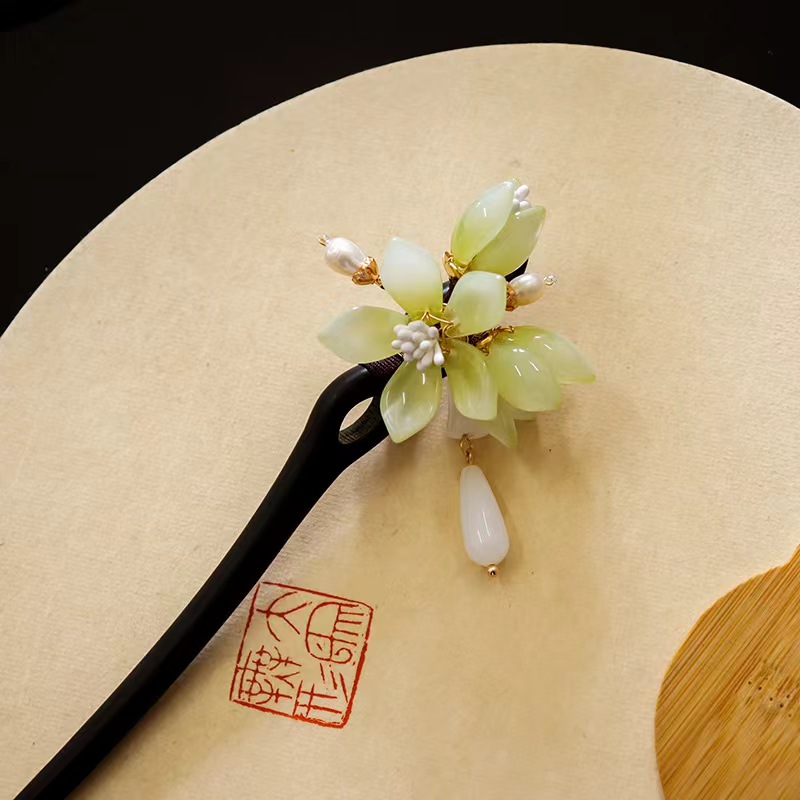 春花三月发簪古风流行旗袍新中式国风