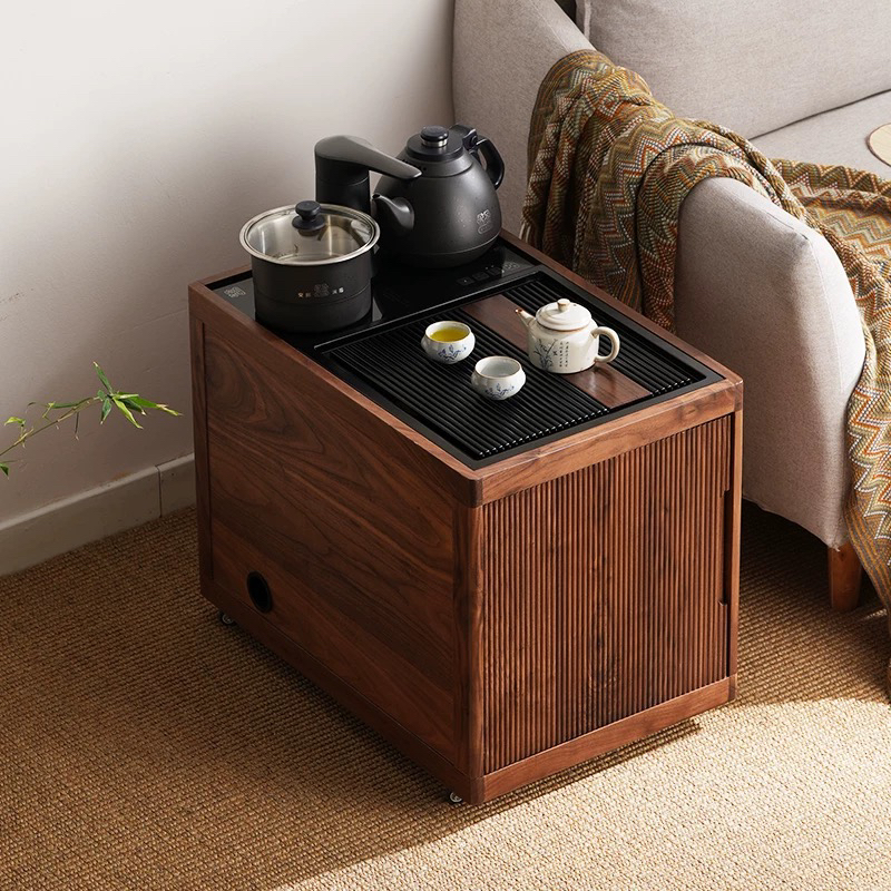 北美胡桃木茶边柜花茶水柜烧水柜客厅家用茶桌新中式简约可移动