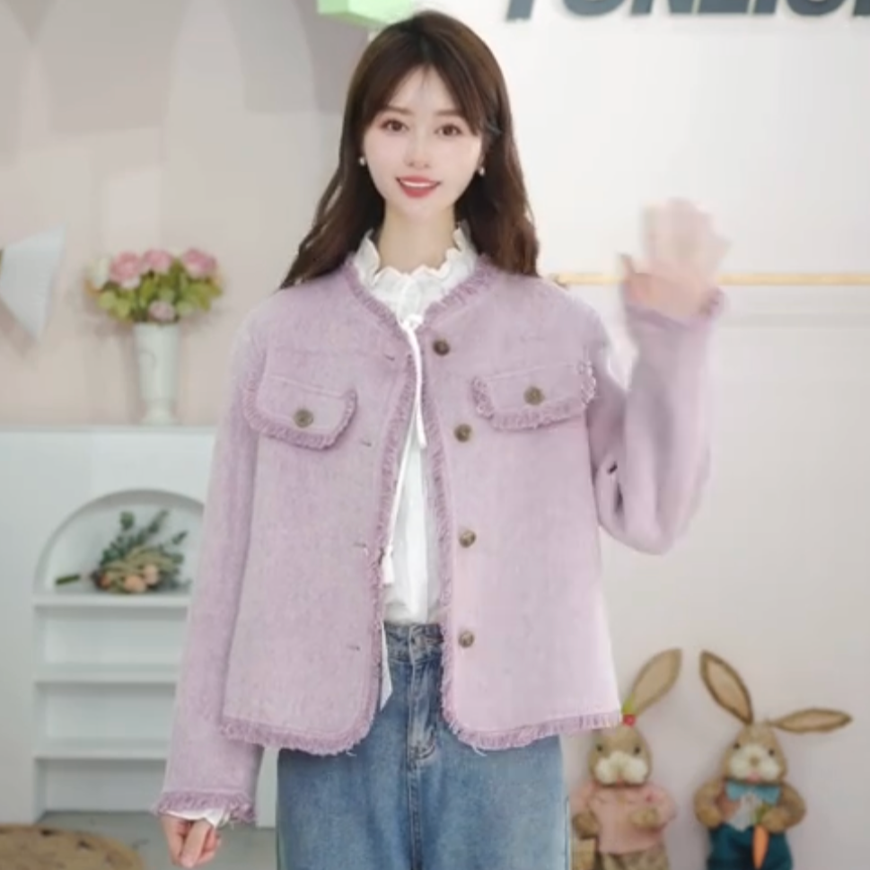 py2330 DB1 七夕唐狮法式轻奢小香风高级双面呢绵羊毛大衣外套