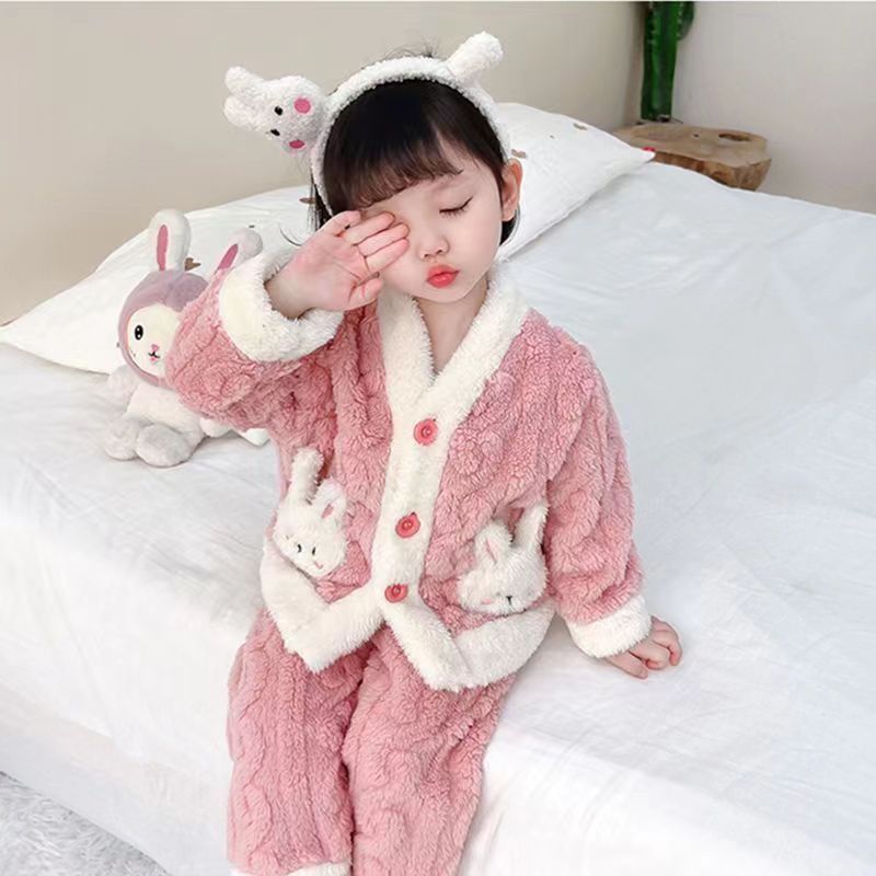 女童宝宝冬睡衣儿童款睡衣衣秋冬季宝宝加绒加厚宝宝冬睡衣