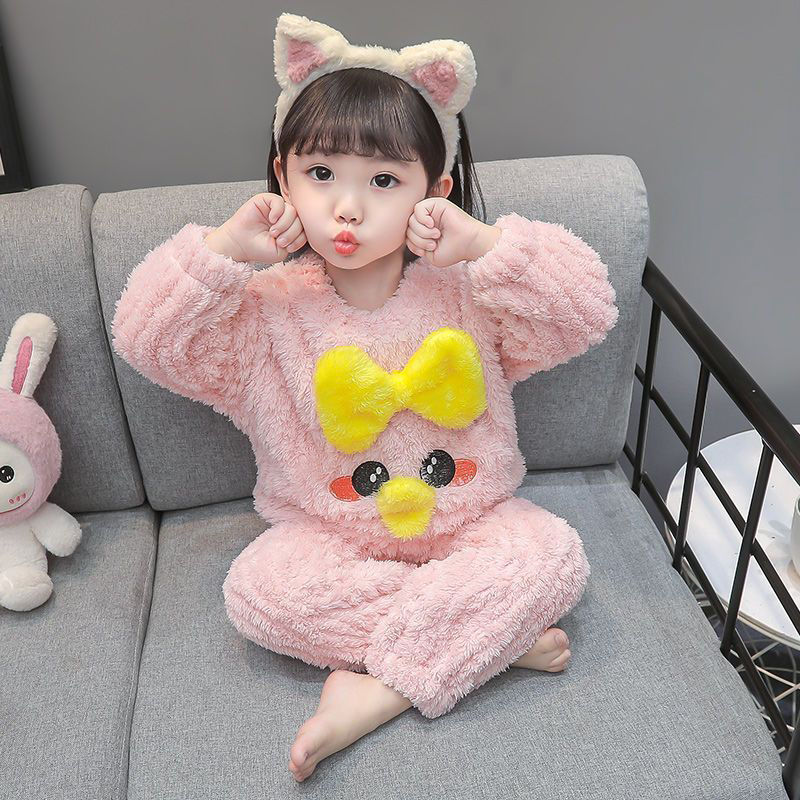 儿童睡衣秋冬季加厚卡通可爱女孩宝宝宝宝宝宝冬睡衣套装宝宝冬