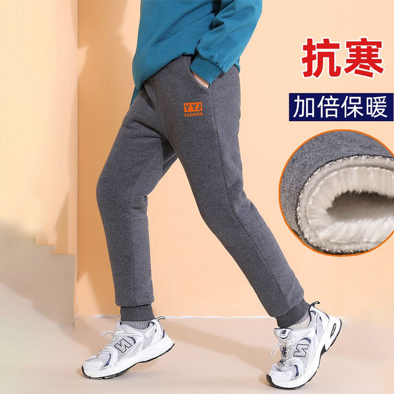 巴拉拉吧男童棉裤加绒加厚一条过冬北方三层加绒男孩裤子外穿中大