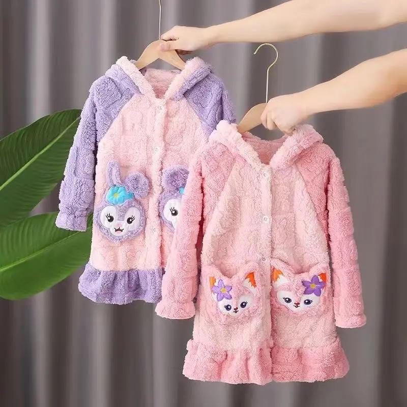 儿童睡衣女童珊瑚绒秋冬季睡袍女童加绒加厚款中大童家居服浴袍pb