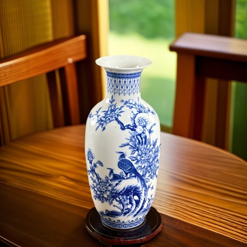 景德镇陶瓷器花瓶仿古青花瓷插花器新中式家居客厅饰品电视柜摆件