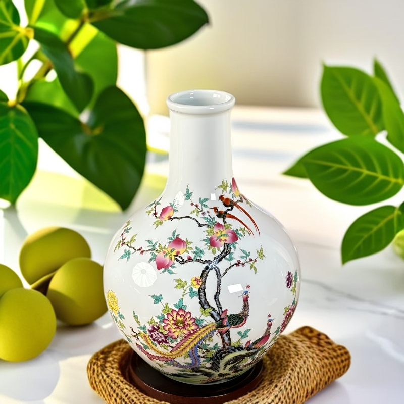 景德镇陶瓷花瓶摆件粉彩薄胎新中式插花复古小号客厅博古架装饰品