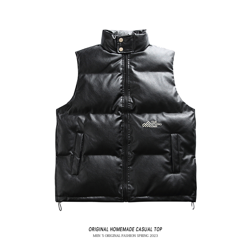 OLDTRIBE简约PU皮衣马甲棉衣男冬季山系cityboy保暖加厚休闲棉服