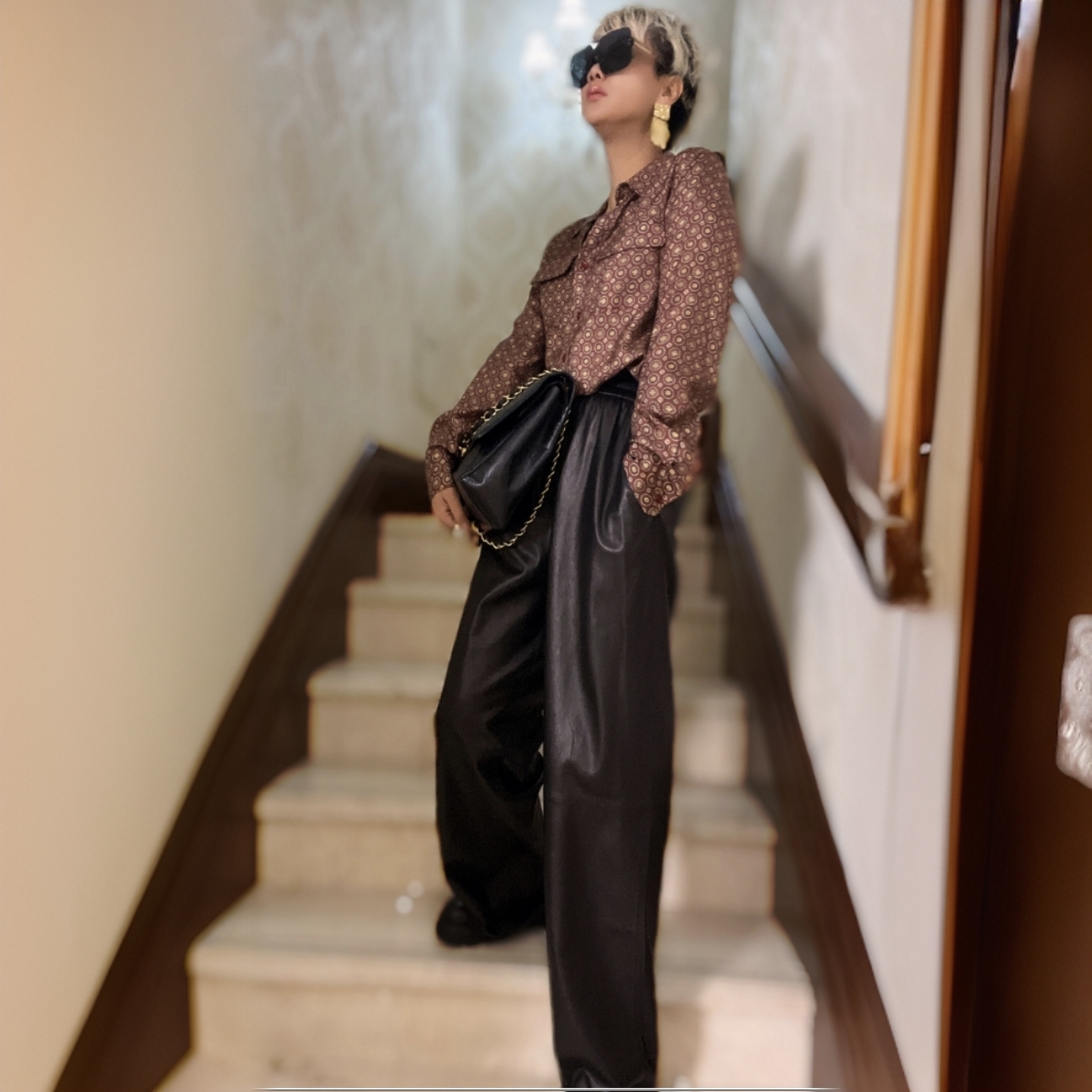 【时尚先驱】欧美风意大利进口植鞣皮绵羊皮休闲直筒皮长裤黑色秋冬